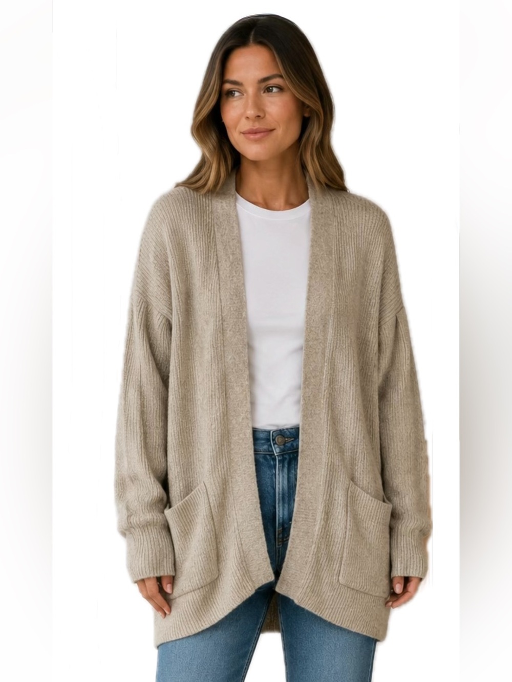 Gentle Fawn Ribbed Oversized Open Cardigan Sweater Taupe XS